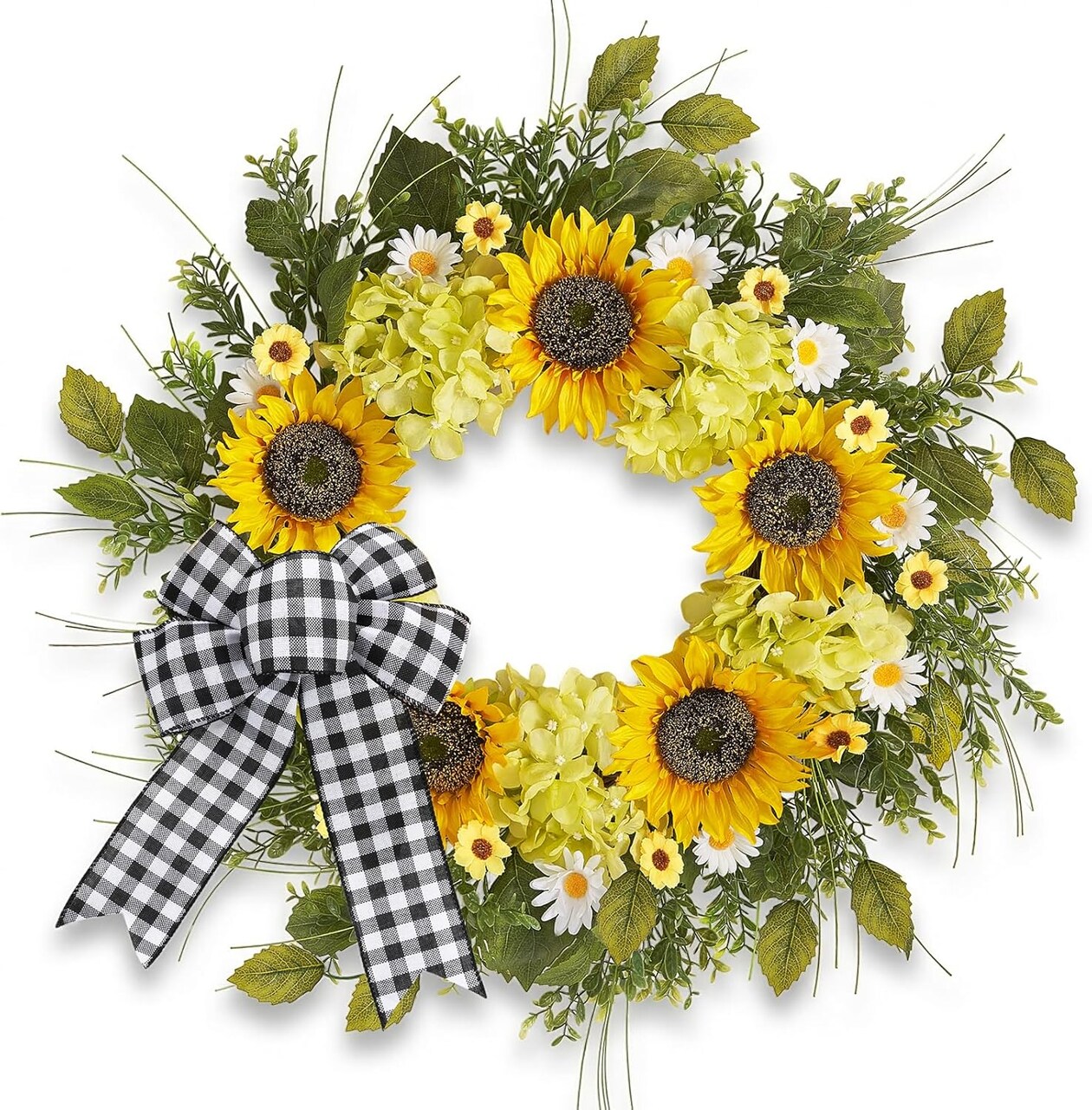 22" Sunflower Spring & Summer Wreath – Welcome Front Door Wreath with Bow for Farmhouse Porch, Wall, Window, Indoor & Outdoor Home Décor